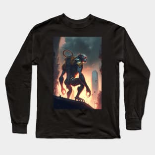 Giant futuristic robot cyborg Monkey attacking the city Long Sleeve T-Shirt